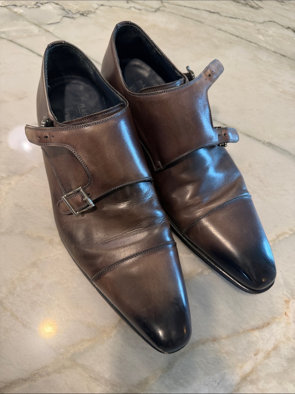 Magnanni Brown Leather Single Monk Strap Shoes with Dark Toe - Picture 4 of 4